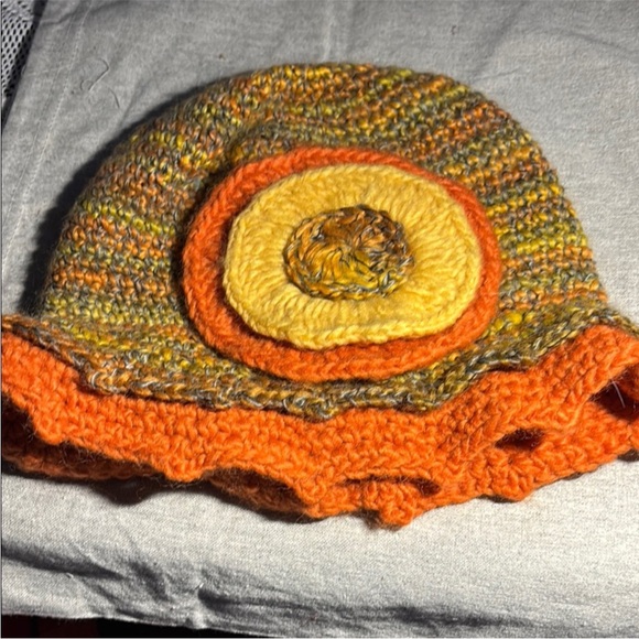 madison 88 Accessories - Handmade Multicolor Knit Hat‎ with Orange and Yellow Accents